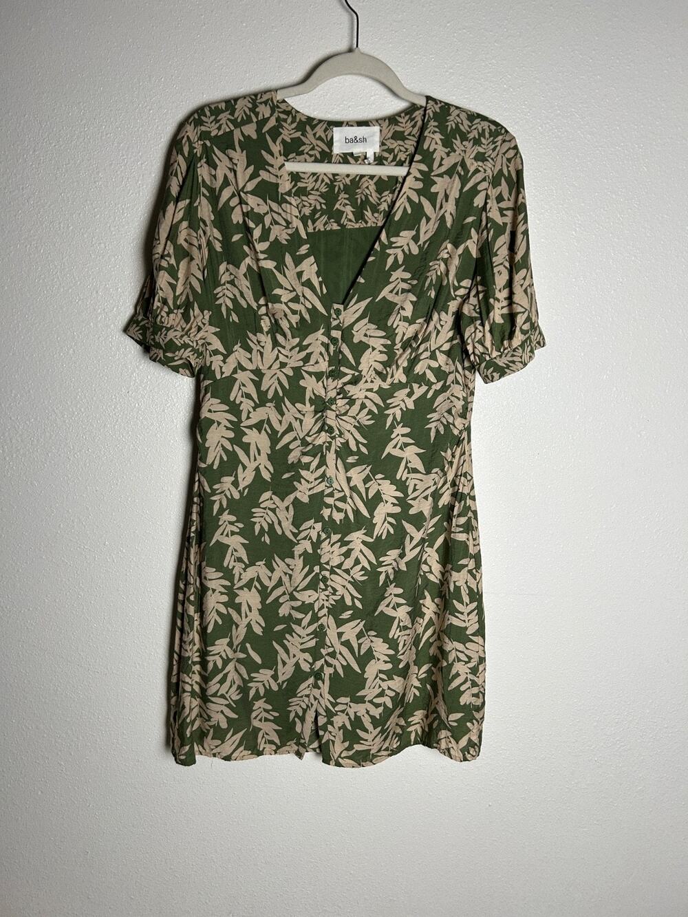 Ba&sh green Botanical Tais button front mini short sleeve dress Sz Large